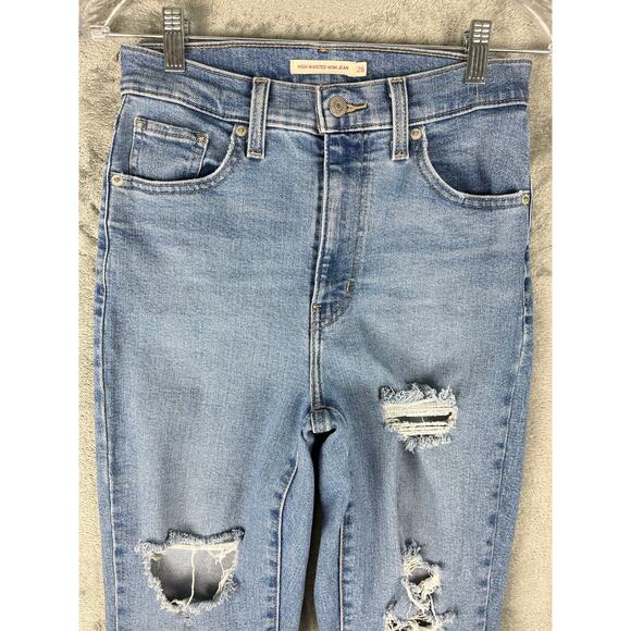 Levis High Waisted Mom Jeans 26 Distressed Light Wash Stretchy High Rise Grunge - Picture 2 of 16